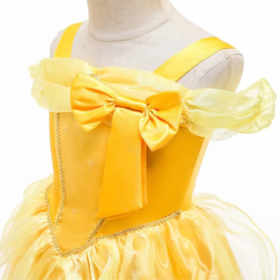 Girls Dress Belle Costume Kids Halloween Carvinal Fancy Cosplay Belle Clothes Children Wedding Party Flower Printing Dress 3-10Y