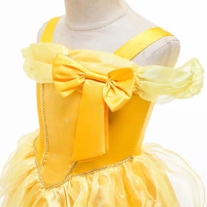 Girls Dress Belle Costume Kids Halloween Carvinal Fancy Cosplay Belle Clothes Children Wedding Party Flower Printing Dress 3-10Y