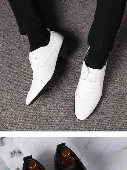 Classic Men Dress Shoes Lace-up White Leather Shoes for Man Plus Size Point Toe Business Casual Men's Formal Shoes for Wedding