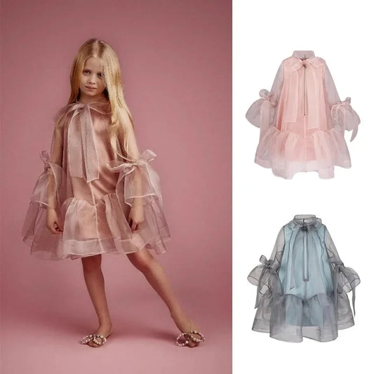 Princess Costume for Children Baby Girls French Stylish Ruffled Frocks Kids Dress 2024 Infants Elegant Banquet Matching