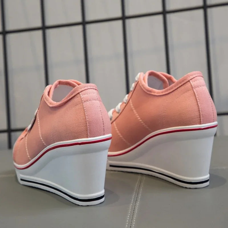 Shoes Women New Woman Wedge Canvas Vulcanize Shoes Platform Breathable Canvas Shoes Casual Students Candy Color Wedge Sneakers