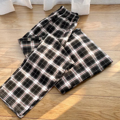 Men’s 100%Cotton Plaid Pajama Long Sleeping Pants Male Casual Loose Trousers Loungewear Cozy Breathable Sleep Bottoms Nightwear J