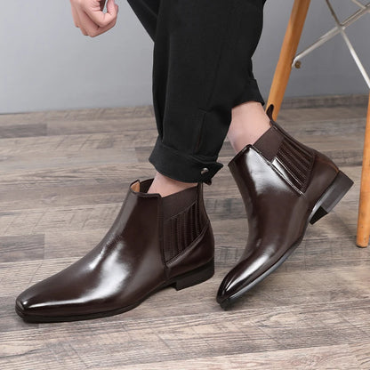 Men's Classic Retro Chelsea Boots Men Fashion British Style Short Ankle Boot Mens Casual High-Top Leather Shoes Flats