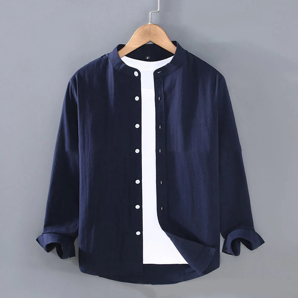 Holiday Men Shirt Tops Summer Autumn Simple Spring Stand Collar Casual Comfortable Cotton Blend Linen Long Sleeve