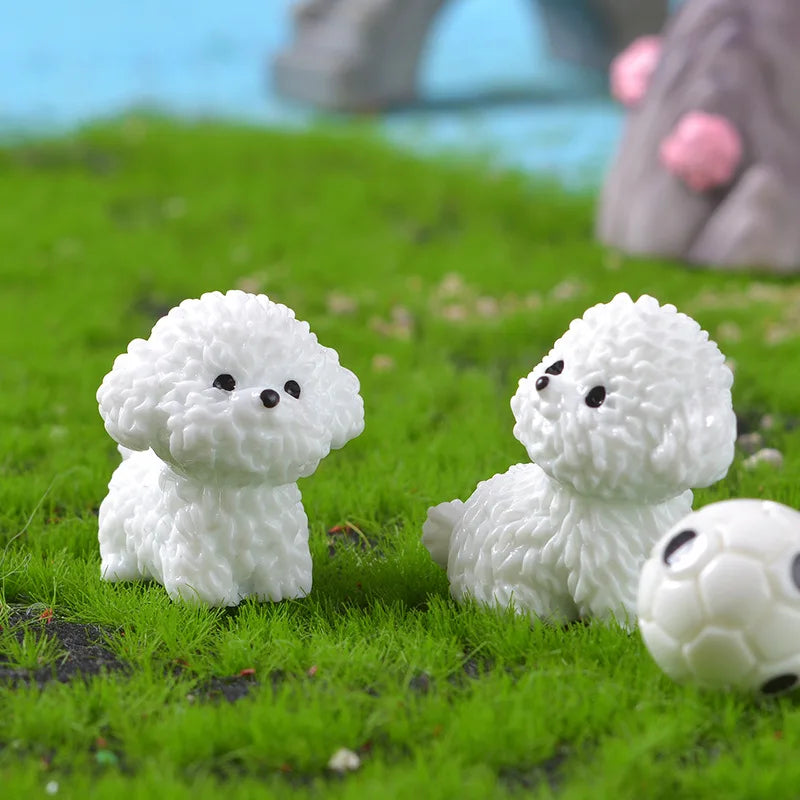 Figurines Miniatures Cute Dog White Bichon Frise Micro Landscape Ornaments For Home Decorations Decor For Room Desk Accessories