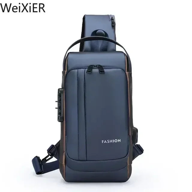 Men Anti Theft Chest Bag Shoulder Bags USB Charging Crossbody Package School Short Trip Messengers Bags Men's Oxford Sling Pack 1818 Blue