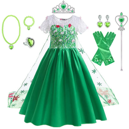 Elsa Dress Girl Princess Dress Cosplay Costume Dresses Baby Kids Clothes Fantasia Vestidos Green For Children