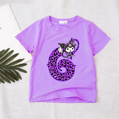 Kuromi Number T-Shirt Girl Birthday Clothes Short Sleeve Purple  Kids T-Shirts Kawaii Children Tee Cartoon Casual Toddler Tops