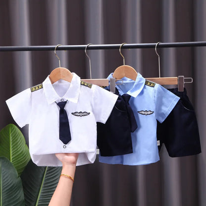 0-4 Years Old baby Boys shirt suts fashion Cotton infant girls Clothes Set Kids Short Sleeve Shirt + Shorts Sets