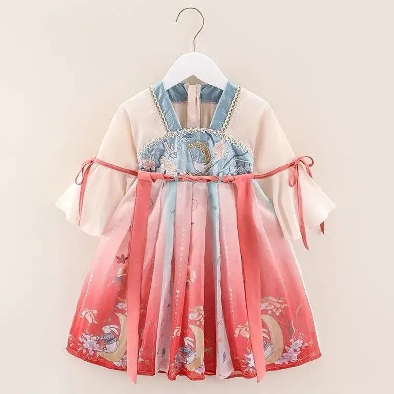 Girls Hanfu Spring and Autumn Clothes 2023 New Tang Suit Chinese Children's Ancient Clothes Girls Baby Dress B