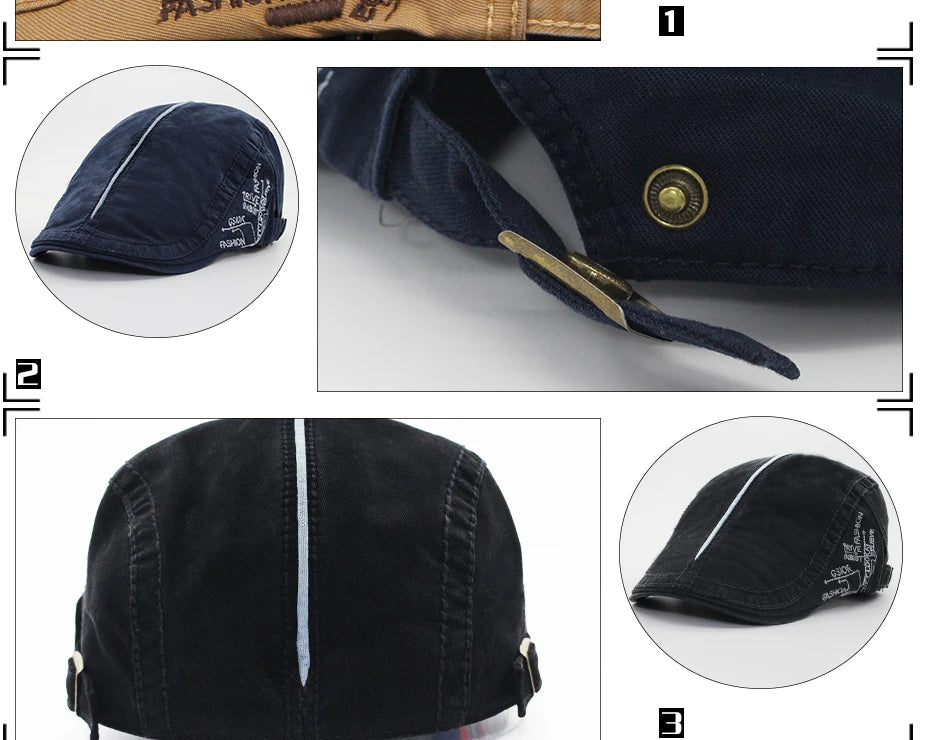 Men Beret Fashion Cotton Letter Flank Embroidery Cap Casual Soft Top Retro Literary Forward Caps Driver Hat Peak Berets