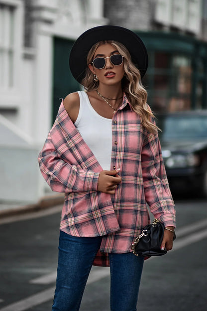 2024 New Spring Autumn Women Blouses Tops Female Casual Loose Boyfriend Plaid Shirt Women Long-sleeve Lapel Tops 2XL Shirts