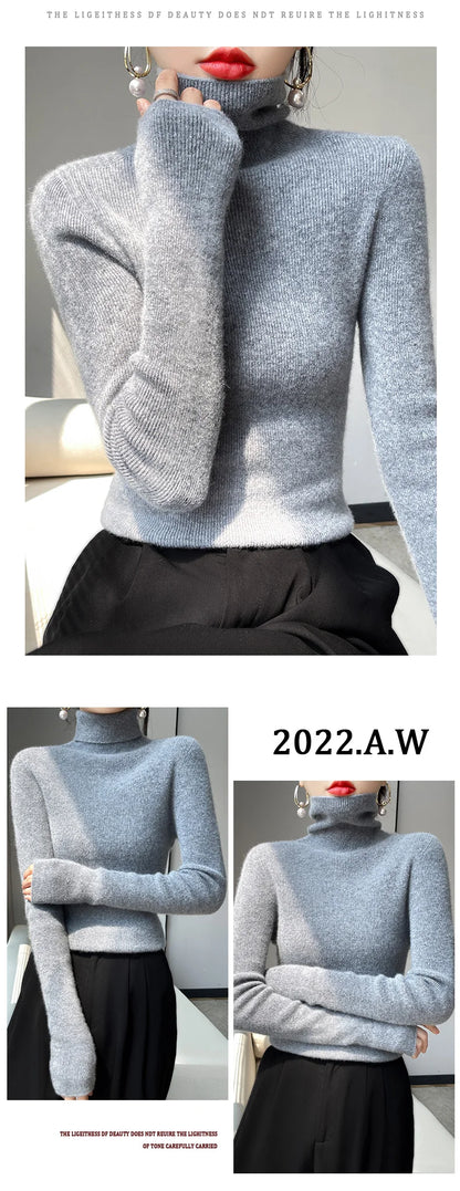 2022 Autumn Winter Cashmere  Sweater Women's Pullover Turtleneck  Casual Fashion Pure Color Cashmere sweater women