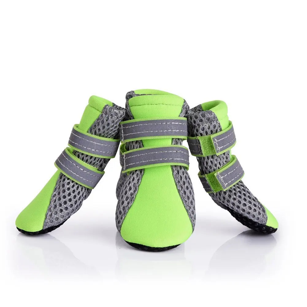 Breathable Pet Dog Shoes Waterproof Outdoor Walking Net Soft Summer Pet Shoes Night Safe Reflective Boots For Small Medium Dogs 2 Strap-Green