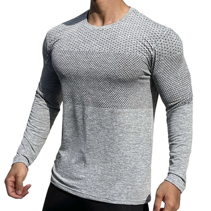 Gym Fitness Quick Dry Shirt Men Running Sport Long Sleeves T-shirt Trackwear Tee Tops Autumn Male Bodybuilding Training Clothing GRAY