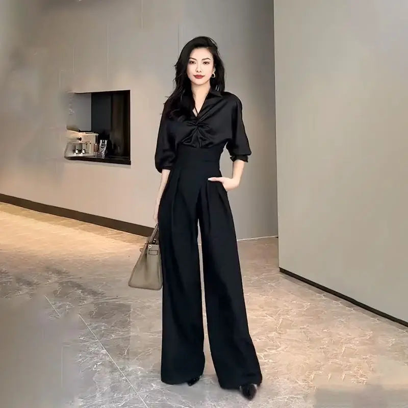 2024 Black Design Wide-Leg Pants Women's Slimming Suit Pant Magic High Waist Loose Straight Drooping Mopping Casual Trousers