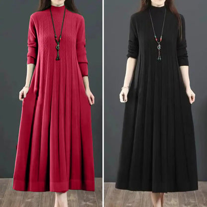 2024 New Autumn Winter Large Size Covering Belly Dress Middle Aged Elderly Mother Retro Long Knitted Sweater Dresses Vestidos