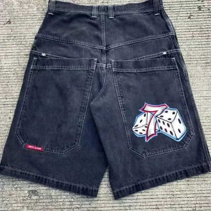 JNCO baggy Denim Shorts Harajuku Y2K jeans Hip Hop vintage pattern Summer New Men Women Gothic Men Basketball Shorts Streetwear