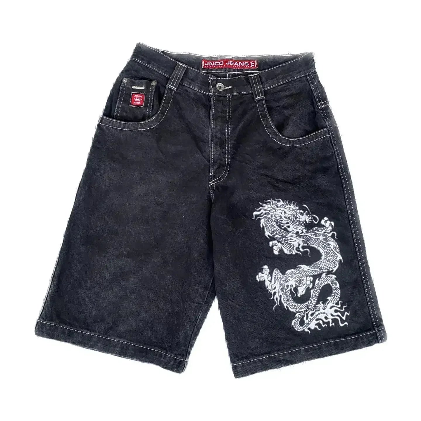 JNCO baggy Denim Shorts Harajuku Y2K jeans Hip Hop vintage pattern Summer New Men Women Gothic Men Basketball Shorts Streetwear 4