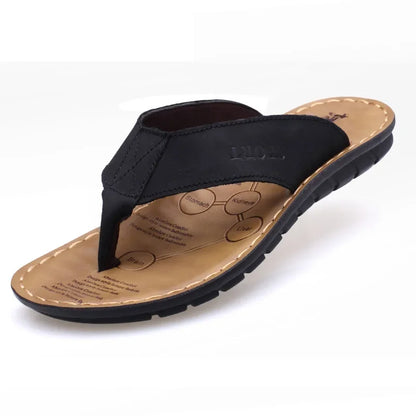 Summer Shoes Men Slippers Genuine Leather Beach Slippers Outdoor Anti-slip Mens Flip Flop Sandals Male Casual Leather Sandals black