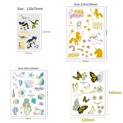 Mermaid Bronzing Cartoon Children's Metallic Gold Body Temporary Flash Tattoos For Kids Glitter Tattoo cute Stickers 160*120MM