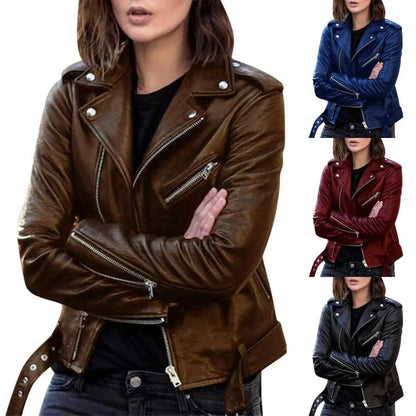 Autumn Short Jacket Solid Female Moto Biker Jackets Thin Ladies Cool Faux Leather Jacket Slim Short Leather Outwear