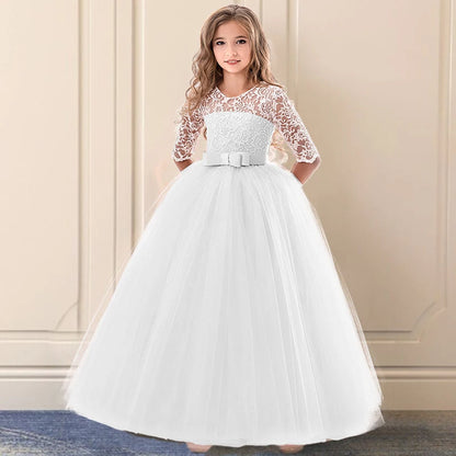 Girls Christmas Dress For Kids Wedding Evening Party Bridesmaid Long Dress Prom Gown Children Teenager New Year Princess Costume white 04