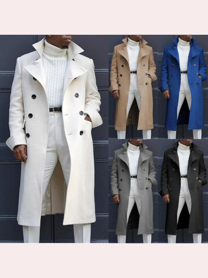 Fashion White Long Jackets Trench Wool Blends Men's Overcoat Long Trench Coat Double Breasted Coats Streetwear Party Loose Jacket