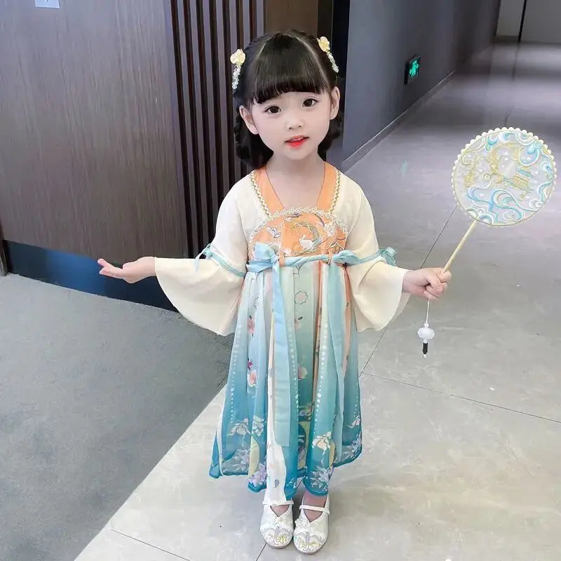 Girls Hanfu Spring and Autumn Clothes 2023 New Tang Suit Chinese Children's Ancient Clothes Girls Baby Dress