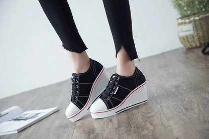 Shoes Women New Woman Wedge Canvas Vulcanize Shoes Platform Breathable Canvas Shoes Casual Students Candy Color Wedge Sneakers