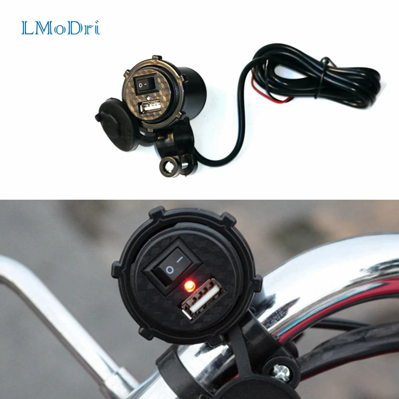 LMoDri Universal Motorcycle Waterproof USB Charger Adapter Electric Bicycle Handlebar Power Supply Port Socket For Phone GPS MP4 Default Title