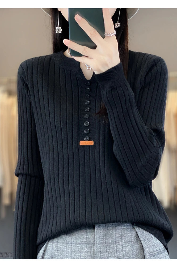 Women's Sweater Autumn/Winter New Solid Color Knitwear V-Neck Pullover Ladies Clothes Fashion Blouse Korean Style Loose Tops