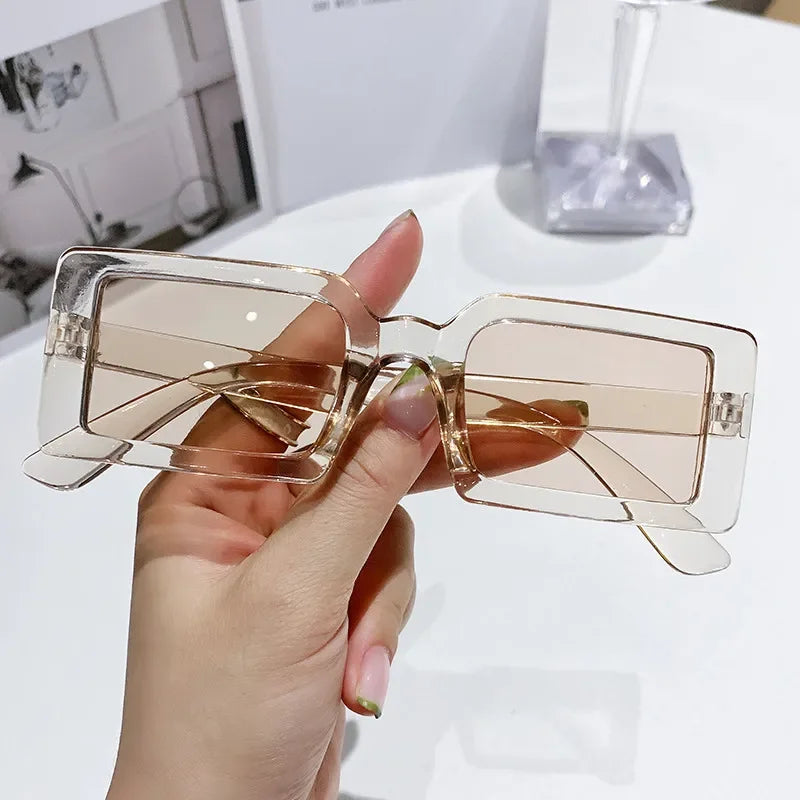 Women's Vintage Rectangle Sunglasses New Trend Summer Outdoor Travel Shades Eyewear Unisex UV400 Sun Glasses Oculos De Sol tea As picture shown