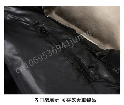 2025  New Winter Bright  Down Jacket  Men Fashion Casual Coat Shiny Hooded Youth Women Thick Warm Glossy Duck Zipper Male White