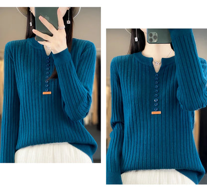 Women's Sweater Autumn/Winter New Solid Color Knitwear V-Neck Pullover Ladies Clothes Fashion Blouse Korean Style Loose Tops