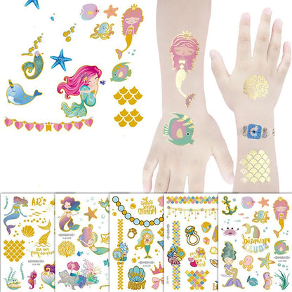 Mermaid Bronzing Cartoon Children's Metallic Gold Body Temporary Flash Tattoos For Kids Glitter Tattoo cute Stickers 160*120MM