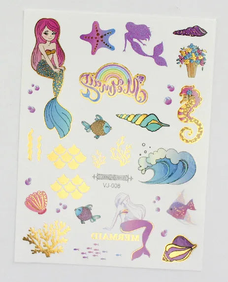 Mermaid Bronzing Cartoon Children's Metallic Gold Body Temporary Flash Tattoos For Kids Glitter Tattoo cute Stickers 160*120MM NO.8