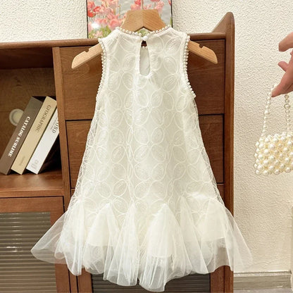 Girls 2 5 to 7 10 Years Elegant Party Luxury Brand Clothes Evening Dresses Baby White Sequin Children's Gala Communion Clothing