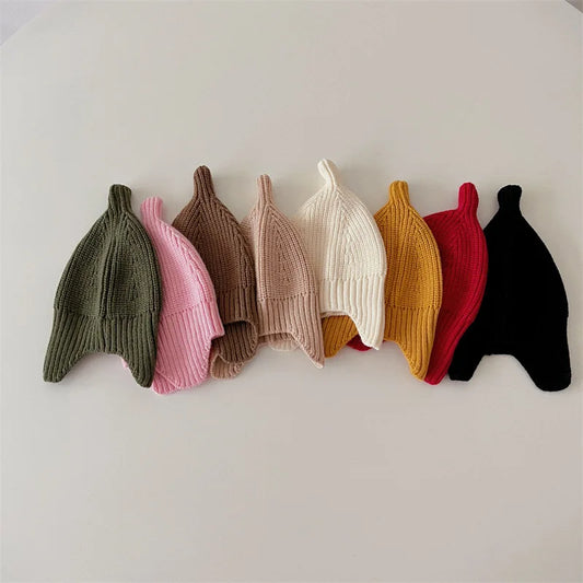 Autumn Winter Knitwear New Infant Baby Earmuffs Knitting Cap Kid Boy Girl Solid Nipple Style Casual Hat Toddler Knit Soft Caps