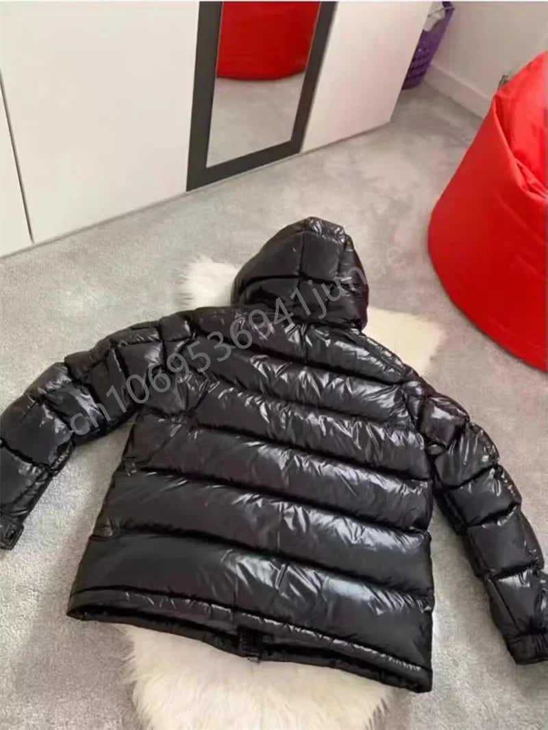 2025  New Winter Bright  Down Jacket  Men Fashion Casual Coat Shiny Hooded Youth Women Thick Warm Glossy Duck Zipper Male White