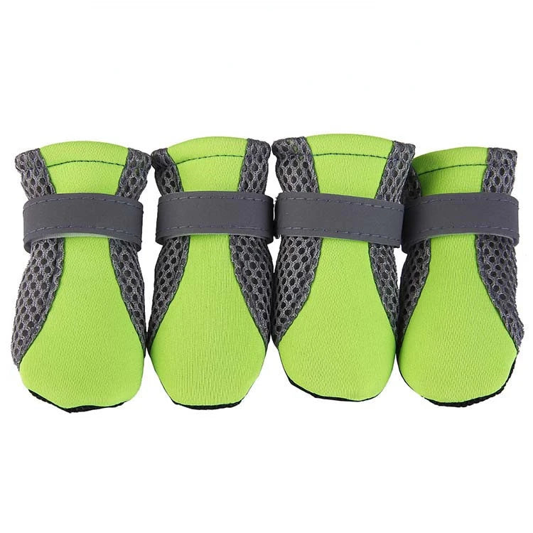 Breathable Pet Dog Shoes Waterproof Outdoor Walking Net Soft Summer Pet Shoes Night Safe Reflective Boots For Small Medium Dogs 1 Strap-Green