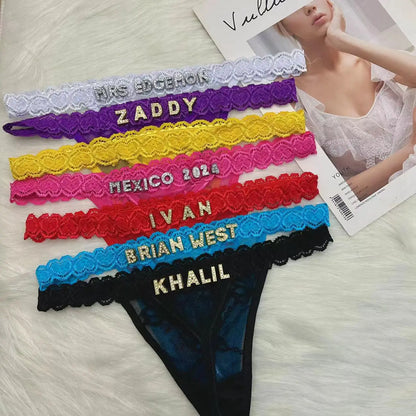 Custom Name Thong Panties with Crystal Letters Customized Thongs Personalized Underwear Sexy G-String Tanga Bikini Jewelry Gift