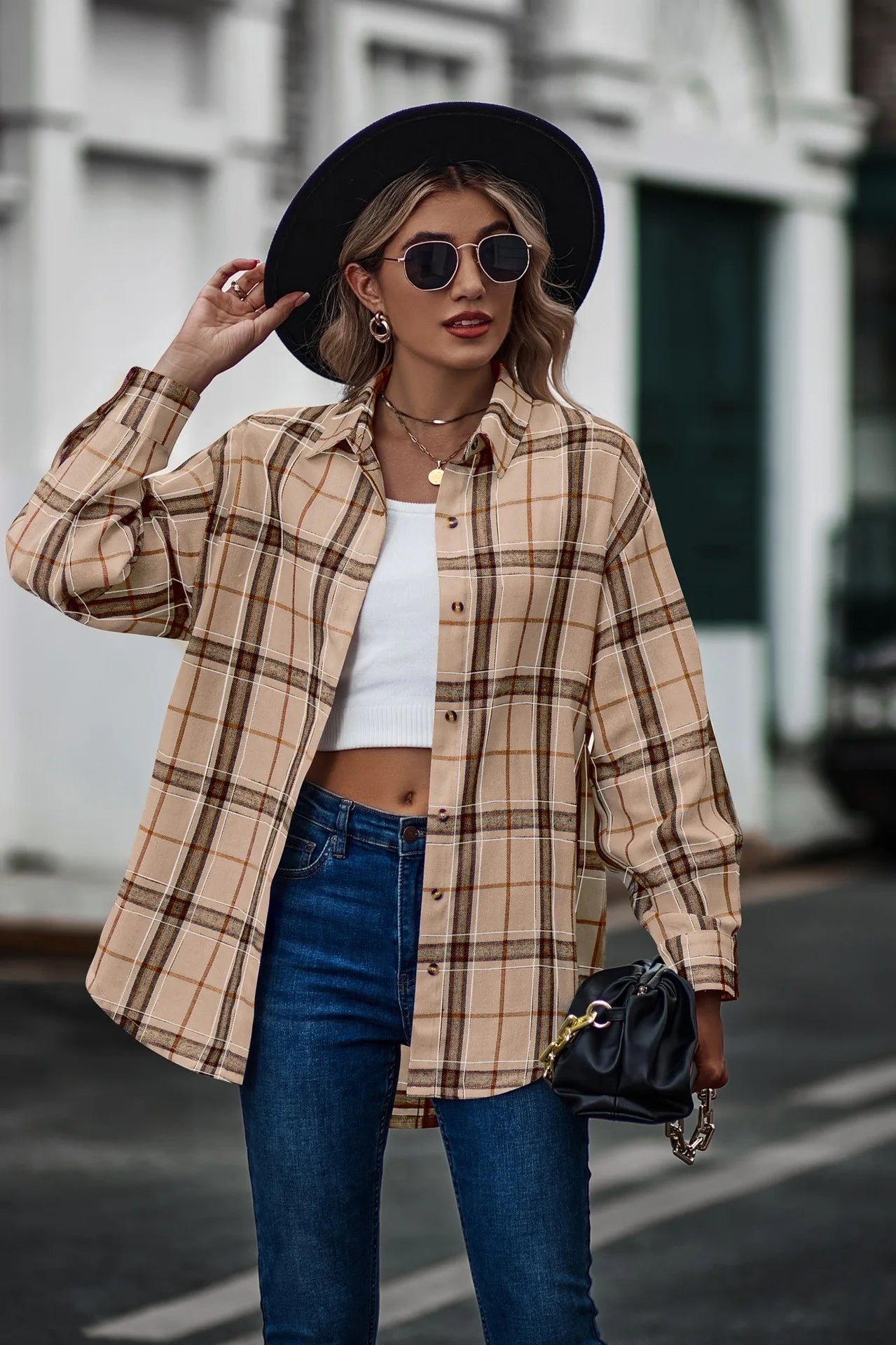 2024 New Spring Autumn Women Blouses Tops Female Casual Loose Boyfriend Plaid Shirt Women Long-sleeve Lapel Tops 2XL Shirts