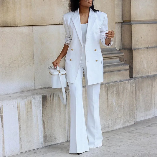 Women's Clothing 2023 Autumn New Solid Color Casual Suit Wide-leg Pants Suit Two-piece Suit Ensemble Femme 2 Pièces été WHITE