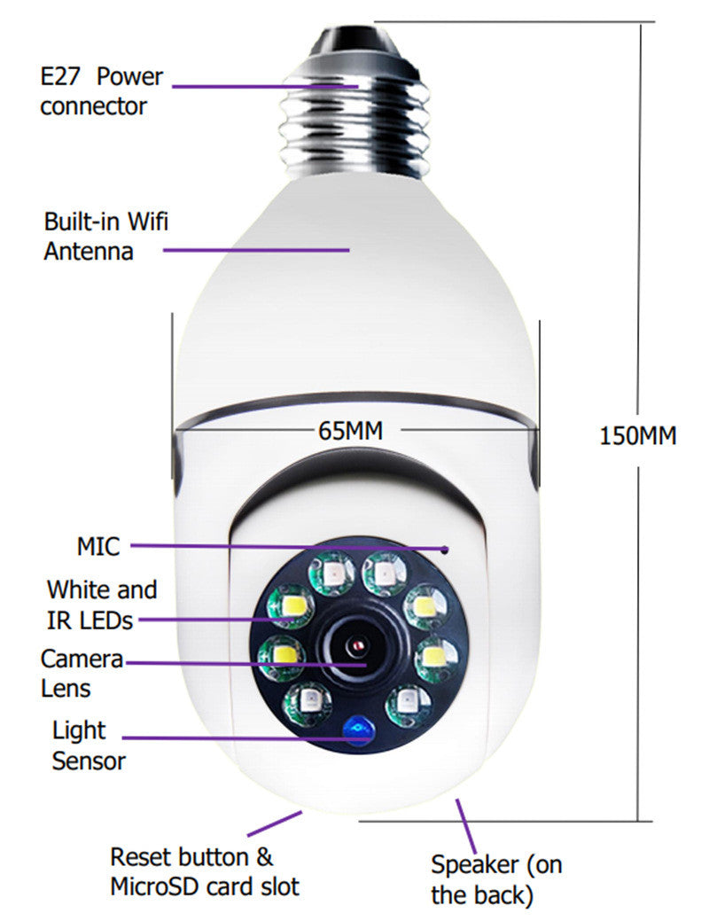 WiFi CAMERA 1080P Bulb 4X Zoom Camera E27 Home 5GWiFi Alarm Monitor Gadget and Home Accessories