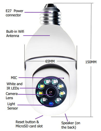 WiFi CAMERA 1080P Bulb 4X Zoom Camera E27 Home 5GWiFi Alarm Monitor Gadget and Home Accessories