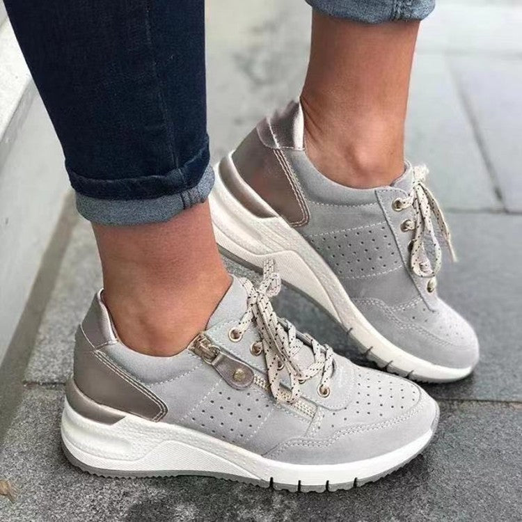 Fashion Lace-up Sneakers Women Cozy Tinck-soled Sports Shoes Grey