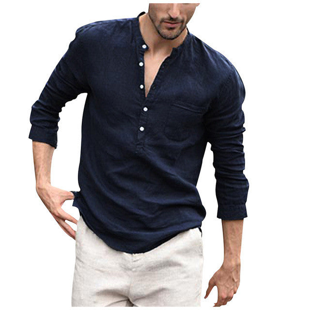 Cute Men's Vintage White Shirt Button Linen Shirts