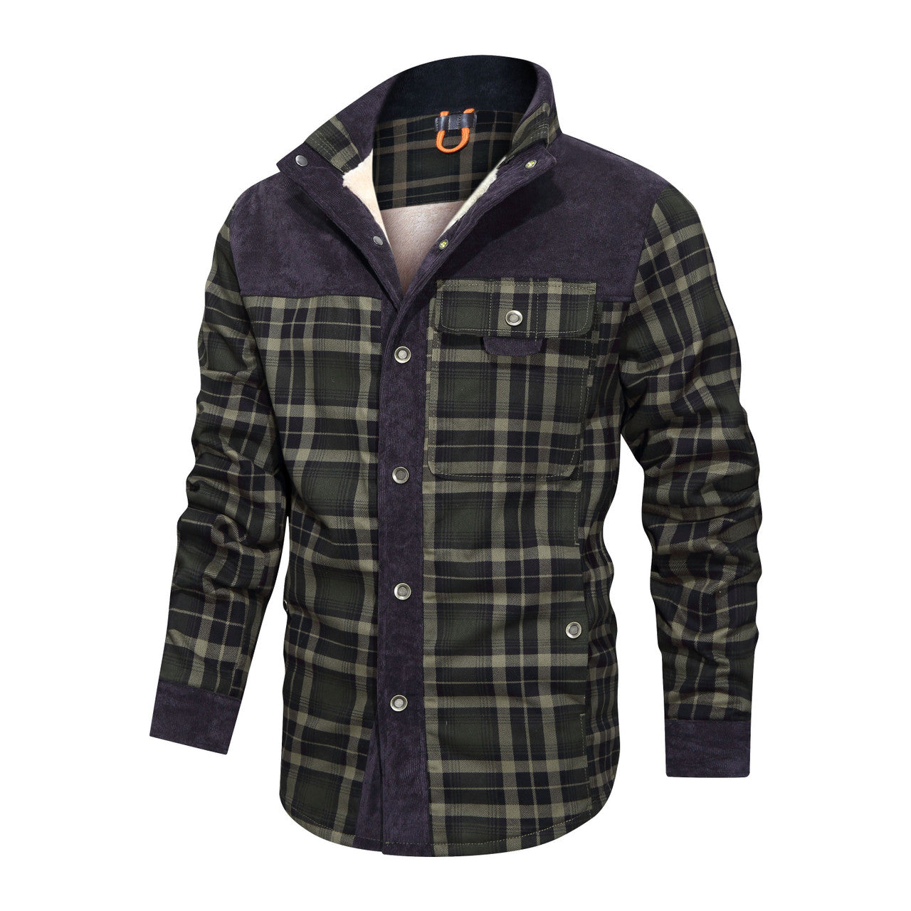 Men's Thickened Shirt Jacket With Classic Plaid Fuzzy Fleece Lining Inside Design