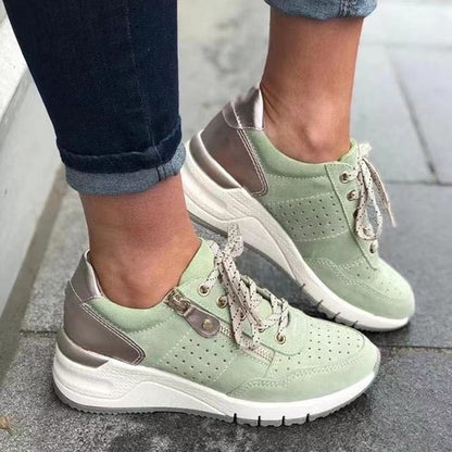 Fashion Lace-up Sneakers Women Cozy Tinck-soled Sports Shoes Green